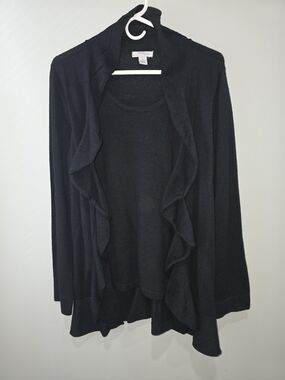 MERCER STREET.Black Ruffled Open-Front Women's Sweater Cardigan